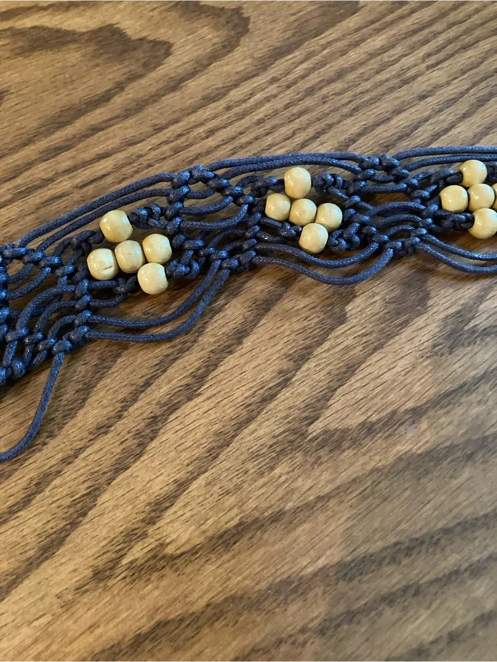 Vintage Boho Macrame Belt Wooden Bead Tassels; Boho Wooden Bead O-Ring Belt, 57”